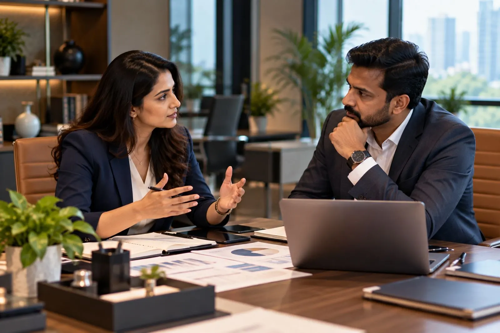An HR consultant in conversation with a manager