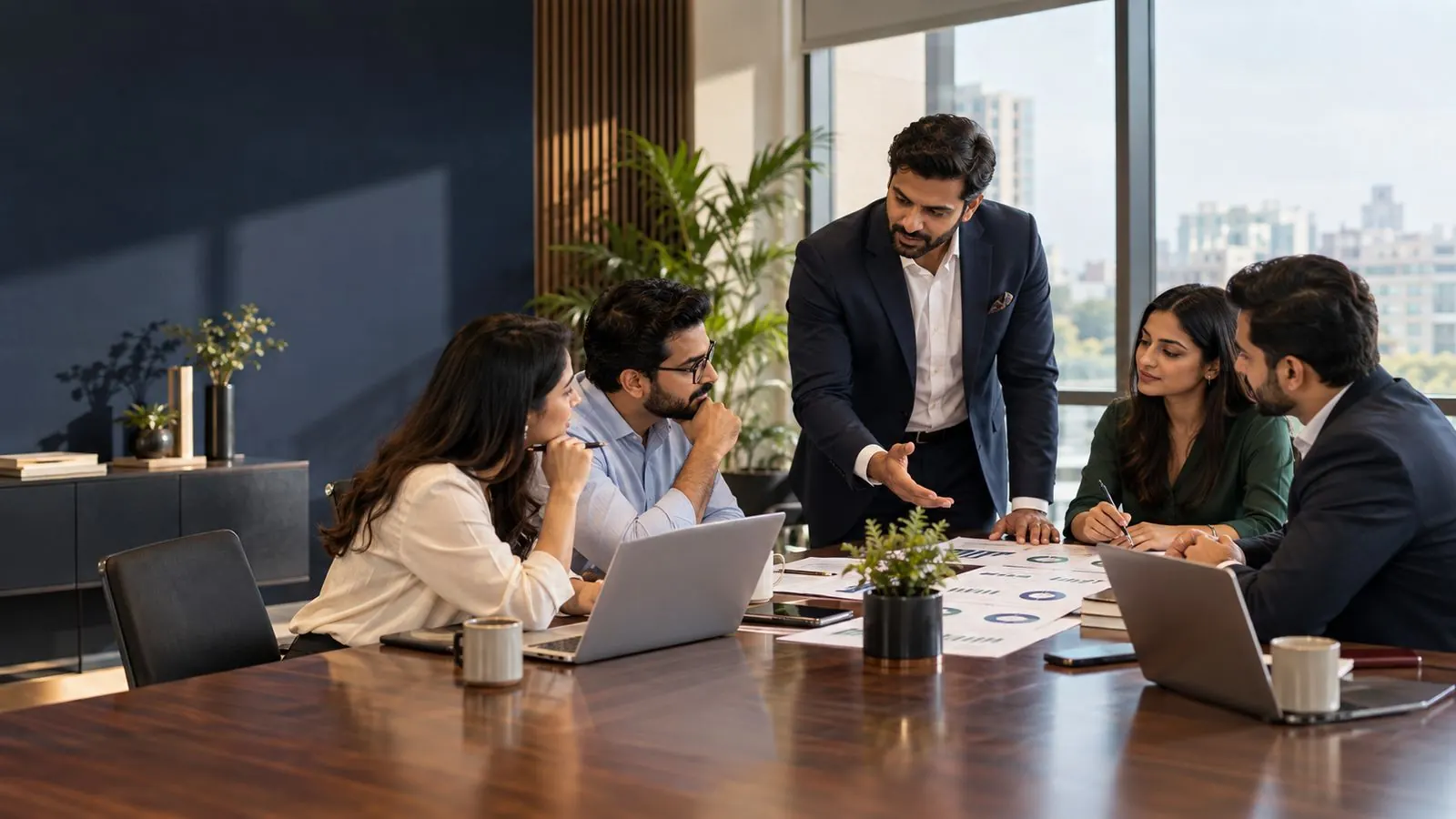 A leader briefing a consulting team