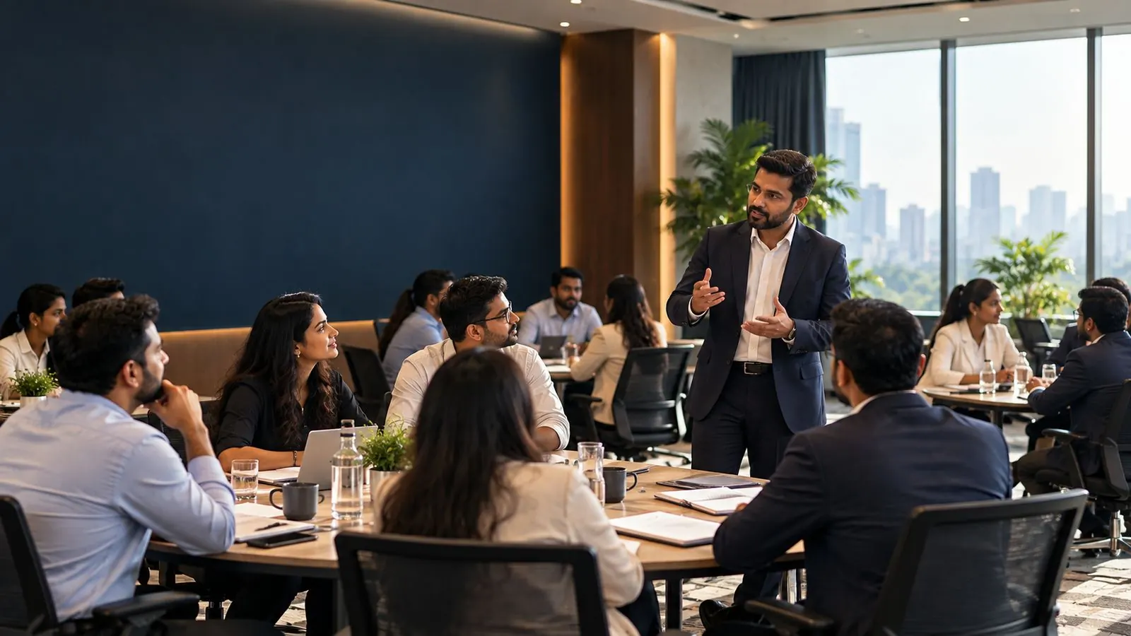 A facilitator leading a leadership workshop